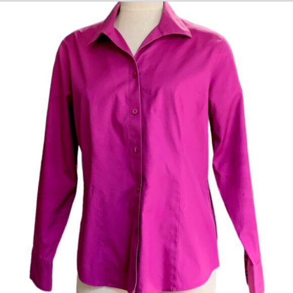 Chico's No-Iron Cotton Oxford Button Front Shirt Fuchsia Sz 2 (L/12) #68D - Picture 1 of 7